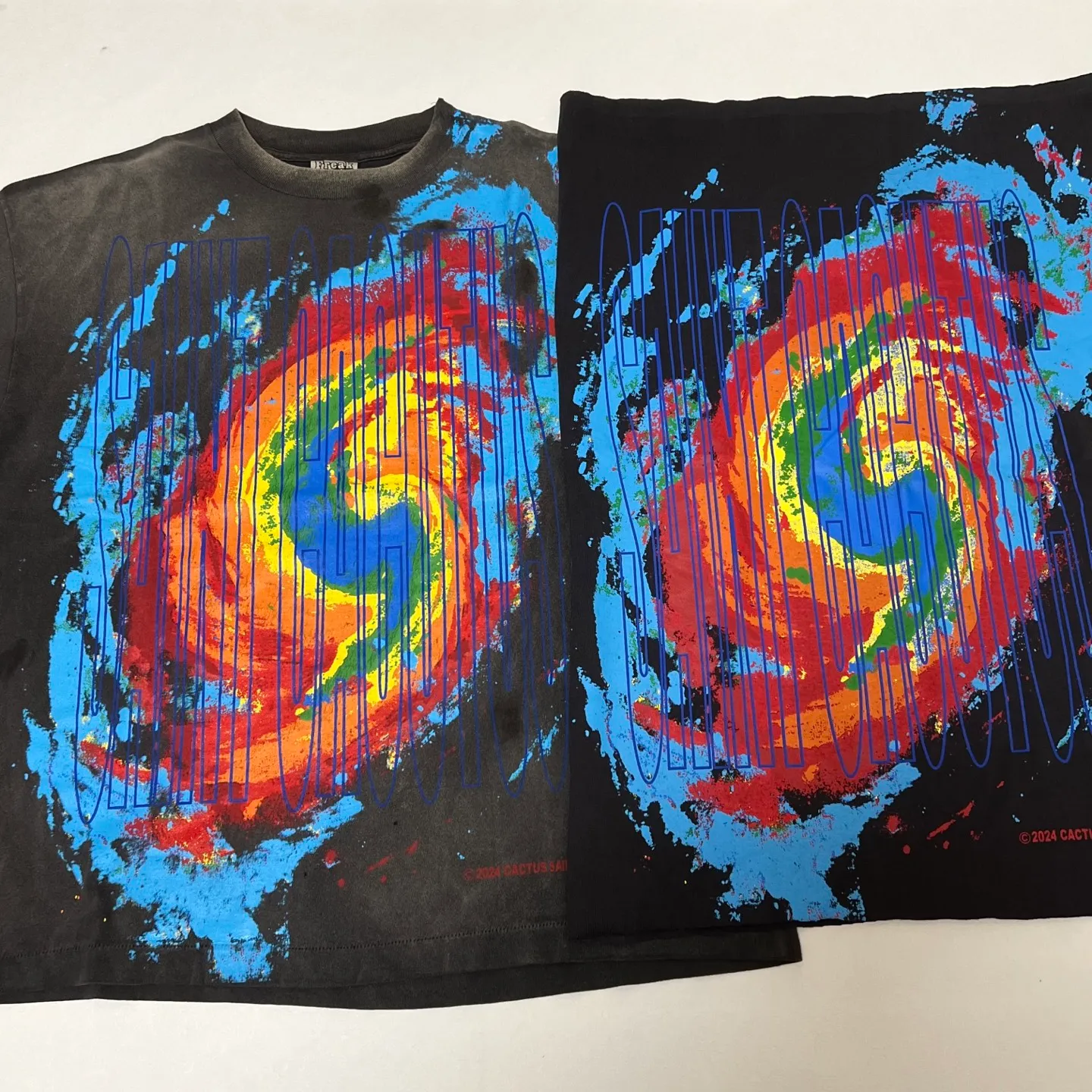 Printing proofing CACTUS PLANT FLEA MARKET x SAINT Mxxxxxx ANGRY LOVE GOD SS TEE/BLK CPFM joint weather icon/tropical storm print retro old TEE washed black S-XL